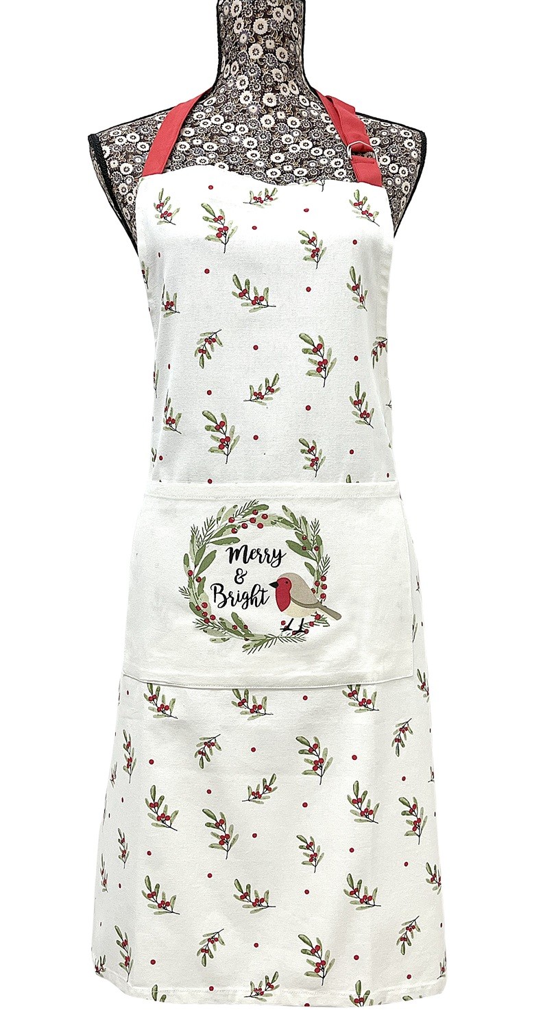 Berry Botanical Robin Christmas Apron Pocket Chefs Butcher Cooking Baking BBQ