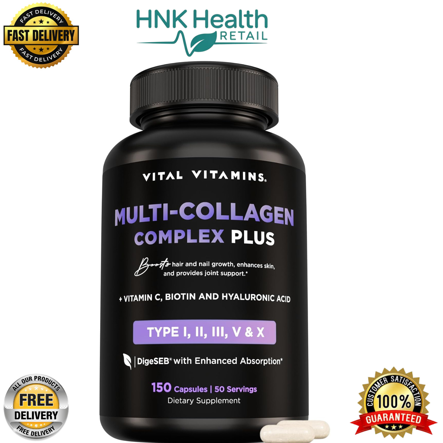 Vital Vitamins Multi Collagen Complex Plus – Advanced Beauty & Wellness - 150 CT