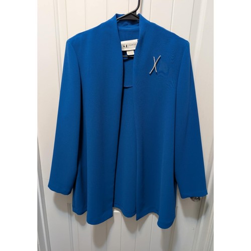 Vintage S.L. Fashions Womens 12 Jacket Royal Blue Chiffon Brooch Duster Formal