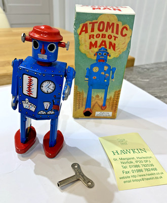 ZC154: SCHYLLING Vintage Atomic Tin Plate Man - Clockwork Robot 012