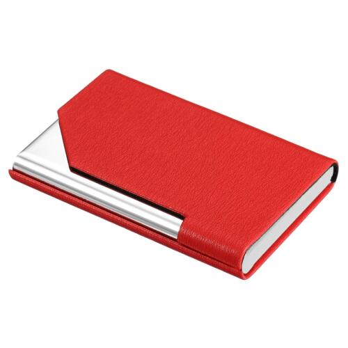 PU Leather Business Card Holder Flip Slim Pocket Name Card Cases Red - Photo 1/5