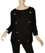 NEW PIERRE BALMAIN BLACK COTTON DIAMOND QUILT LOGO BUTTON SWEATSHIRT SWEATER