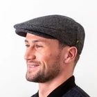 Irish Tweed Flat Cap Hat from Ireland Donegal Tweed Charcoal Grey Herringbone