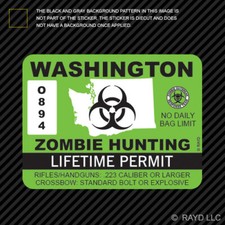 Washington Zombie Hunting Permit Sticker Die Cut Decal Outbreak Response Team