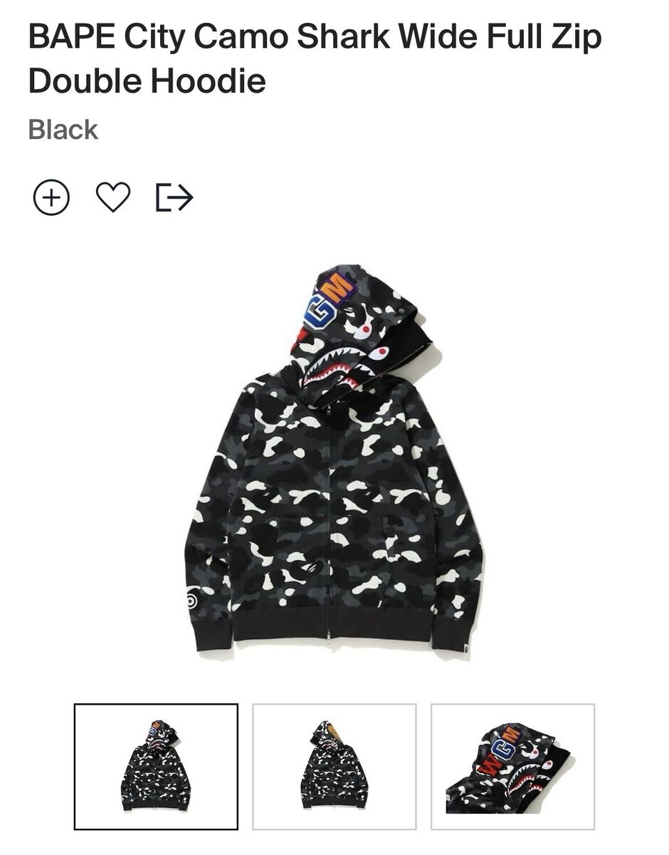 BAPE City Camo Shark Wide Full Zip Double Hoodie / Size BAPE City Camo Shark Wide Full Zip Double Hoodie / Size