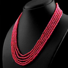 AMAZING 5 STRAND 253.00 CTS EARTH MINED RICH RED RUBY ROUND SHAPE BEADS NECKLACE