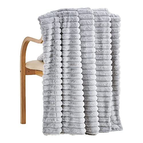 Warm Fuzzy Faux Fur Blanket, Soft Striped Fleece Throw Blanket for Couch Sofa...