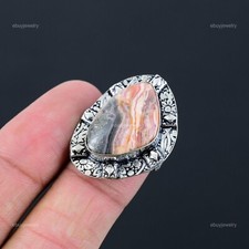Natural Rhodochrosite Gemstone 925 Silver Solitaire Ring Size 7 For Women