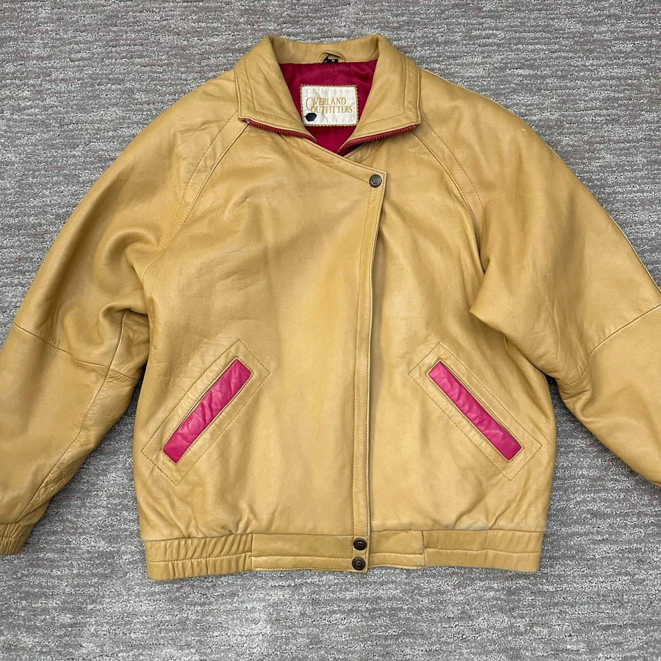 VTG Overland Outfitters Jacket Womens M Tan Pink Western Coastal Cowgirl Leather - Image 2 of 4