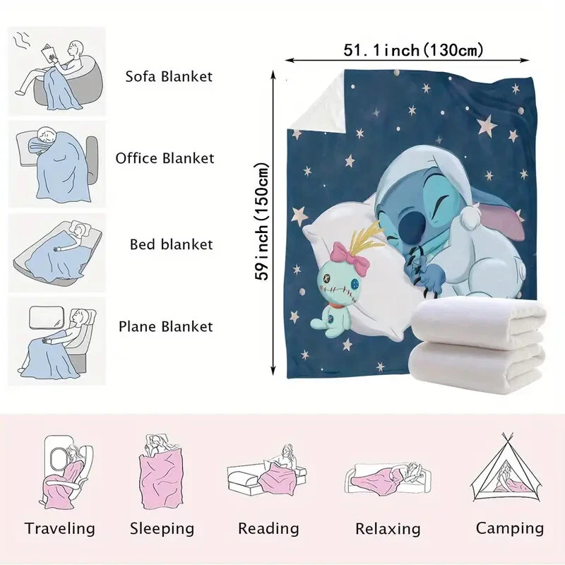 Disney Stitch Fleece Blanket, Stitch Comfortable Flannel Blanket Sherpa