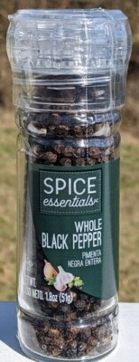 Spice Essentials Whole Black Pepper 1.8oz With Built In Pepper Mill