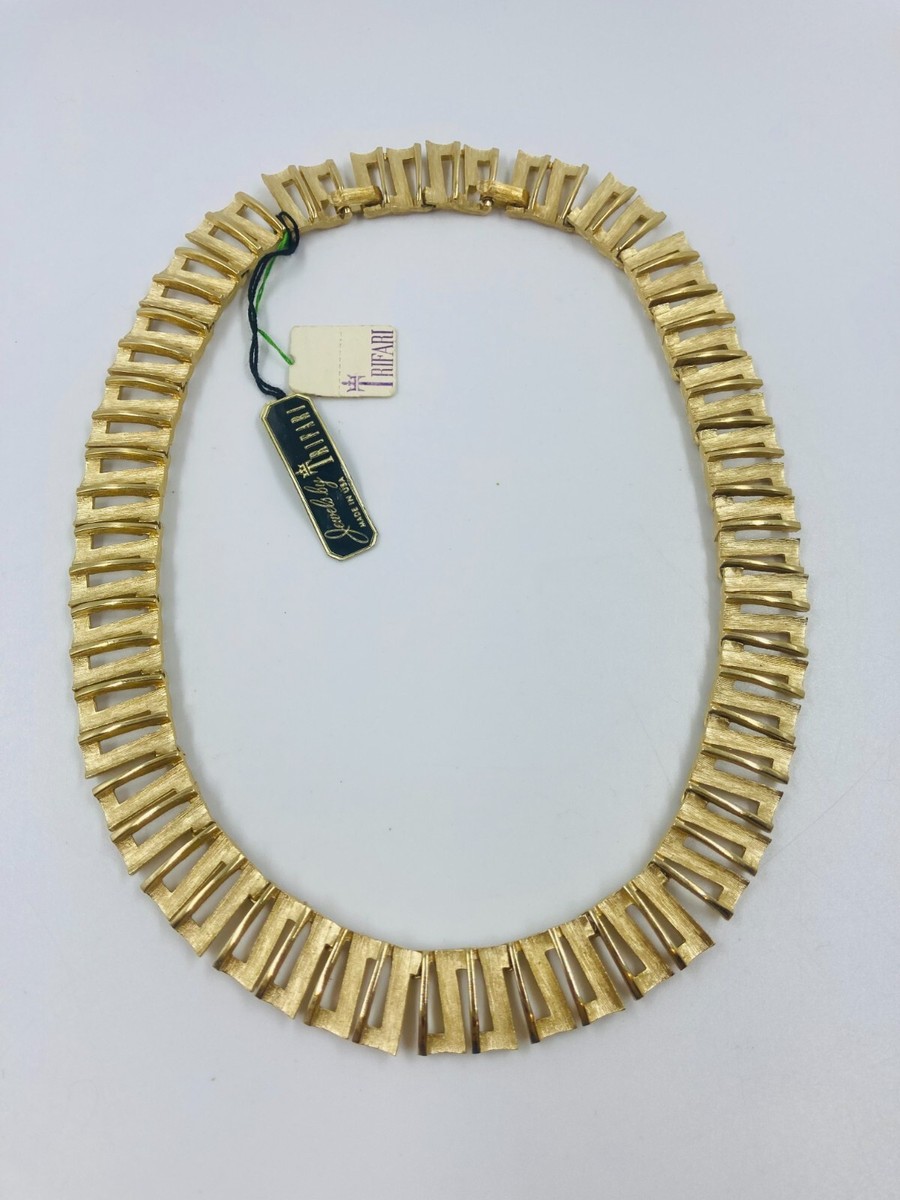Vintage Goldtone Crown Trifari Necklace w/ Original Tag Twin Clasp