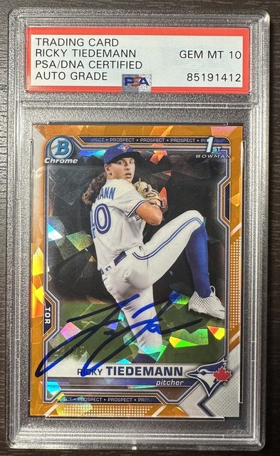 2021 Bowman Draft Sapphire Ricky Tiedemann Orange  /25 PSA 10 Auto BDC-89