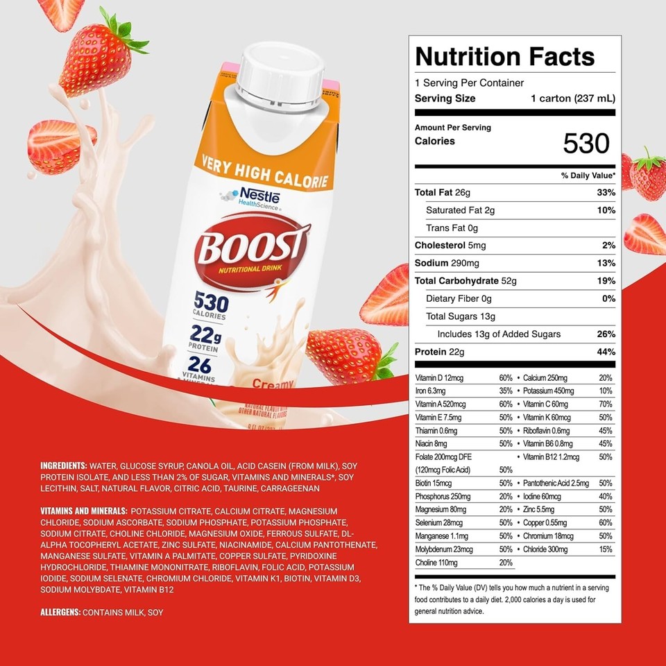 Nestle Boost Very High Calorie Complete Nutritional Drink strawberry 8 ...