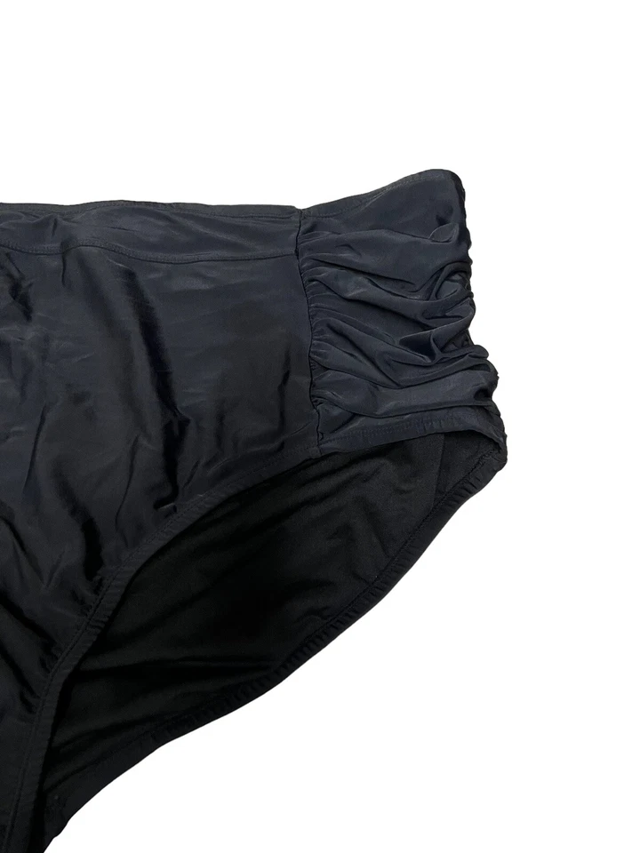 Ava & Viv 24W/26W 女式大码黑色高腰皱褶比基尼下装 — 第 3/4 张图片