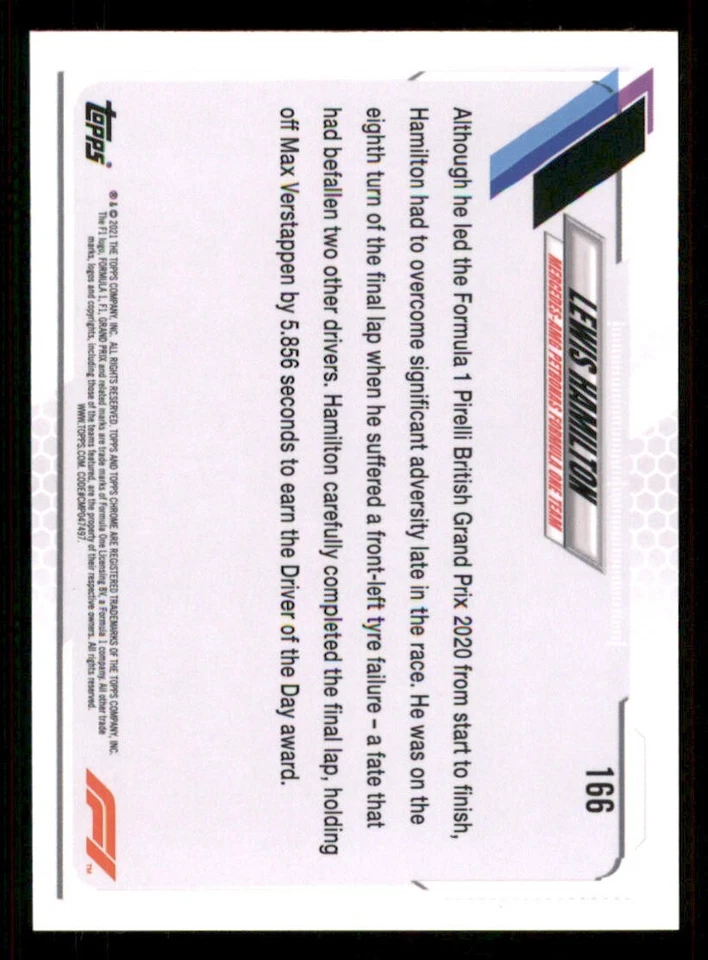 2021 Topps Chrome Formula 1 Checker Flag #166 Lewis Hamilton/Driver of the Day - Image 2 of 2