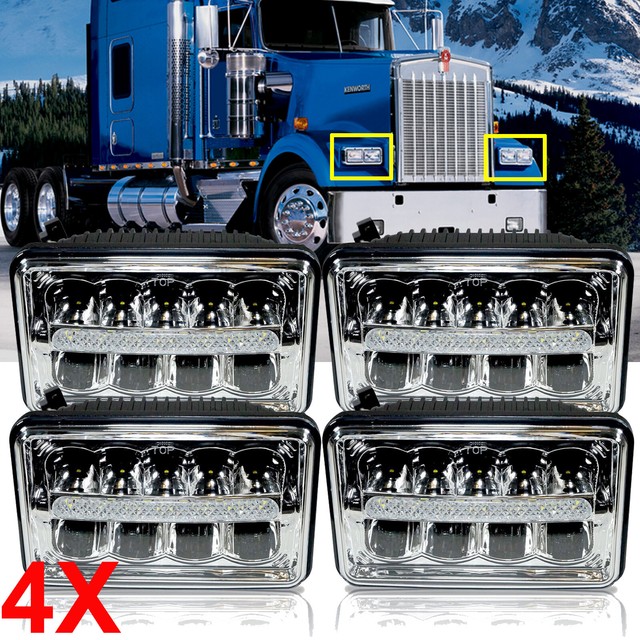 For Kenworth T400 T800 W900 4x6'' 45W LED Headlight HighLow Beam DRL