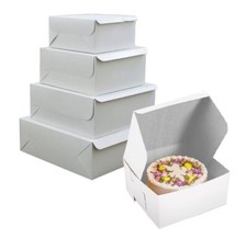White Fold Flat Cake Boxes Pastry Dessert Packaging Boxes - All Sizes