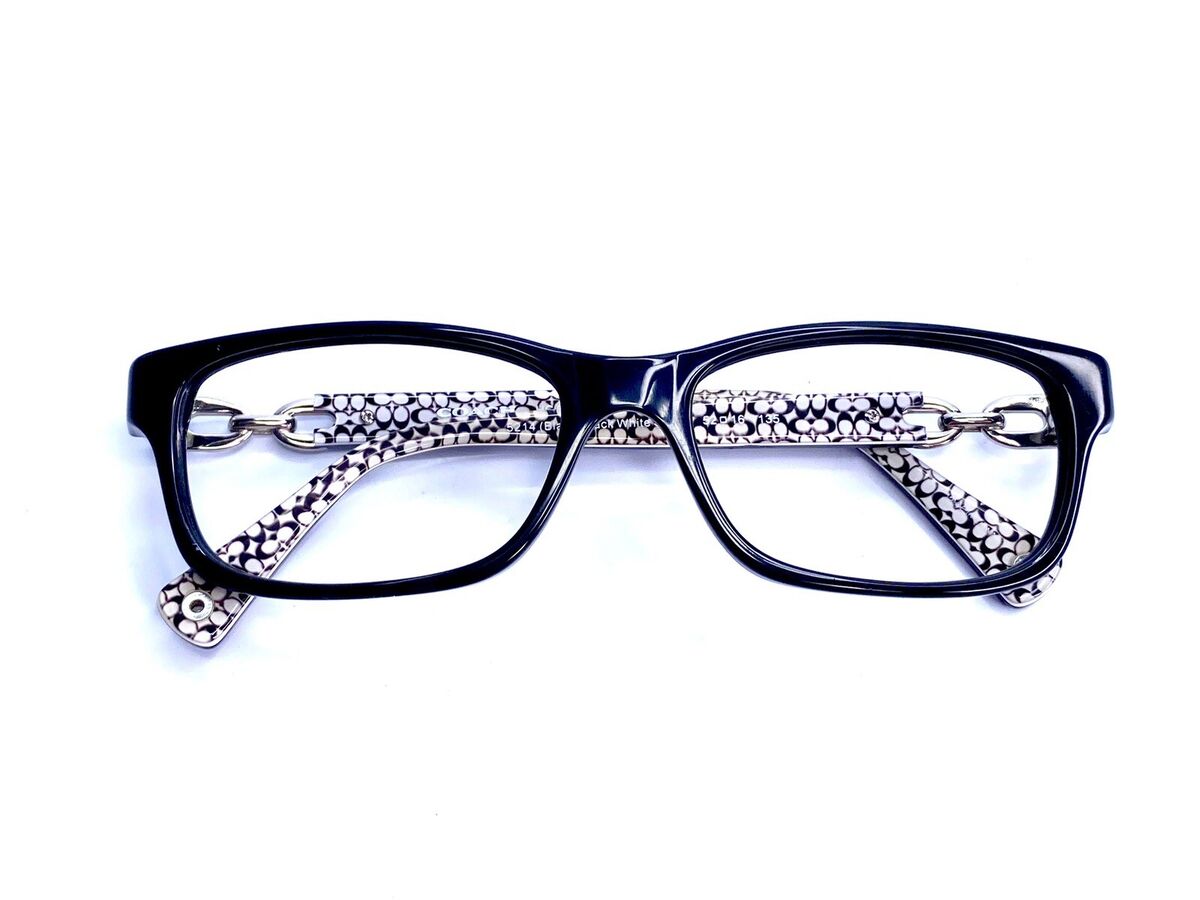 Coach Black Rectangular W Silver Chain Temple Eyeglasses Coach Black Rectangular W Silver Chain Temple Eyeglasses