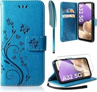 Samsung Galaxy A32 5G HüLle SchutzhüLle Blau Flip Wallet Pu Leder
