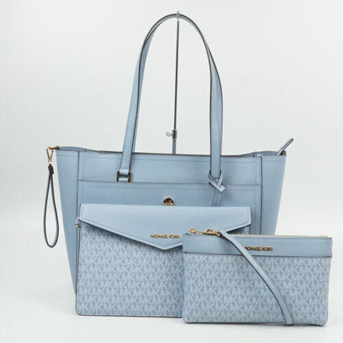 MICHAEL KORS 35T1G5MT7T Tote Bag Light Blue with Clutch Bag and Pouch Ladies - Picture 1 of 10