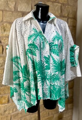 Designed & Made In Italy Damen Broderie Anglaise Fledermaus Top 1 Größe 8-24