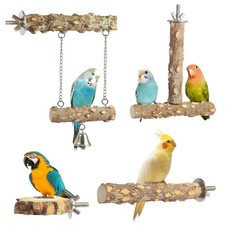 Bird Perches,4pcs Natural Wood Birds Stand Branch, Bird Perch Chewing Stick C...