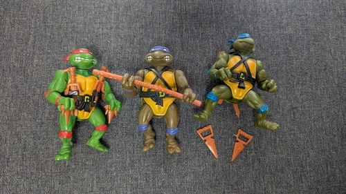 TMNT Ninja Turtles Soft Head with Belts And Weapons Playmates (1988) Set Of...