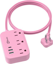 Pink Power Strip - 5Ft Extension Cord with 3 USB 1 USB C Charging Station and 3