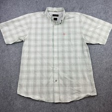 Ariat Shirt Mens Large Pro Series Green White Check Button Down Short Sleeve