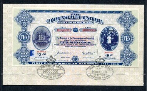 Australia 2013 'Aust. Cent. of the First Commonwealth Banknote' minisheet FDC