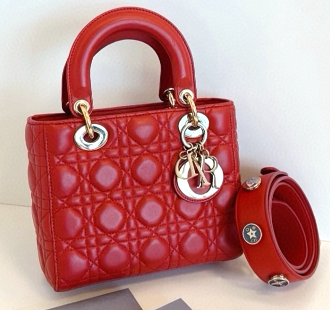 Christian Dior Lady 2WAY Top Handle Shoulder Crossbody Bag in Red