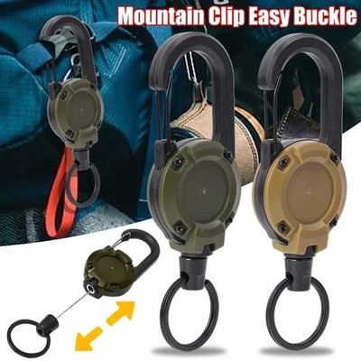 Heavy-duty retractable key reel carabiner key ring - strong steel wire rope