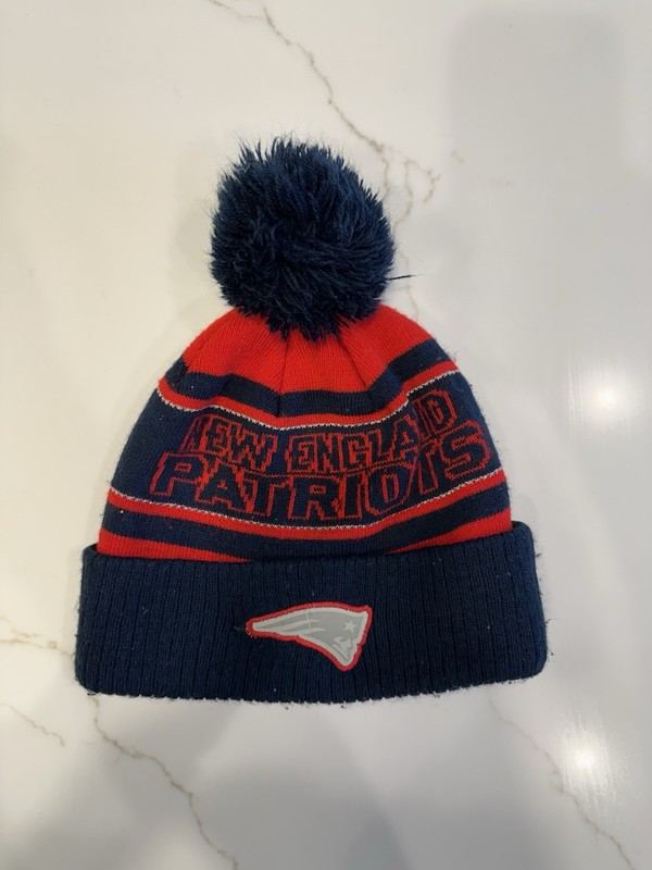 New England Patriots Pom Stocking Cap Beanie - Size Youth - Red Navy