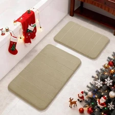 Yimobra Memory Foam Bath Mat Set of 2 44x24 and 24x17 Machine Washable Tan