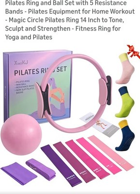 Pilates Ring & Resistance Band S/ Yoga Kit Exercise Ball Grip Socks-home workout