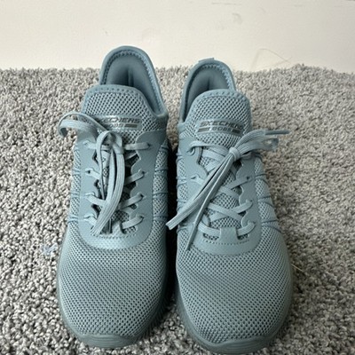 SKECHERS BOBS Memory Foam Women's Light Blue Lace Up Sneakers Logo Accent