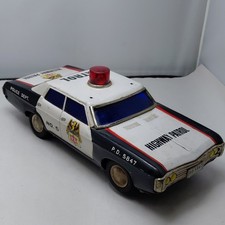 Police Dept. Highway Patrol Car Litho Tin Toy Japan Vintage Old Battery Operated