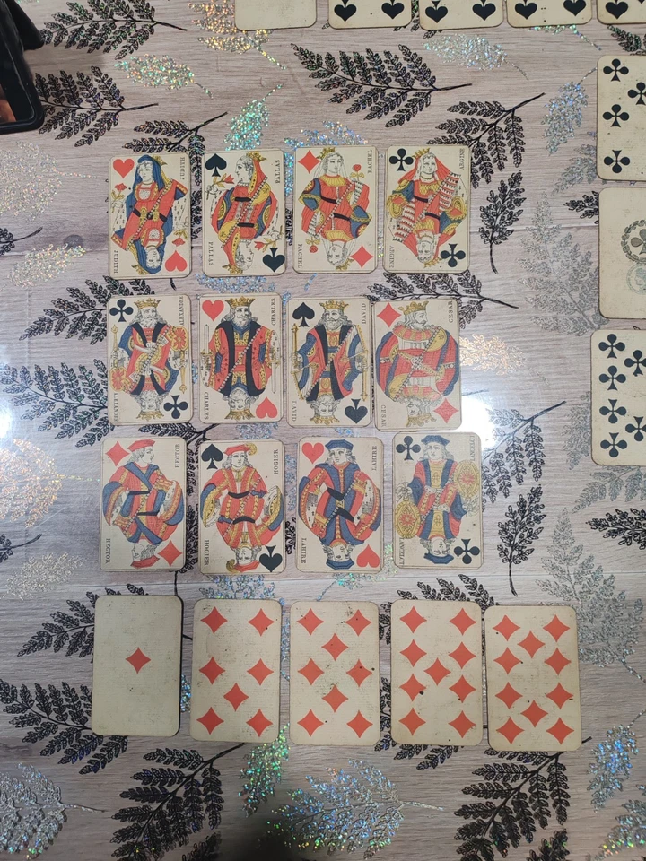 Jeu de cartes ancien - 32 cartes, complet - Cachet Décret 1890 Dos Bleu - Photo 2/4