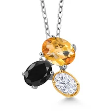 925 Silver and 10K Yellow Gold Citrine Black Sapphire and White Moissanite