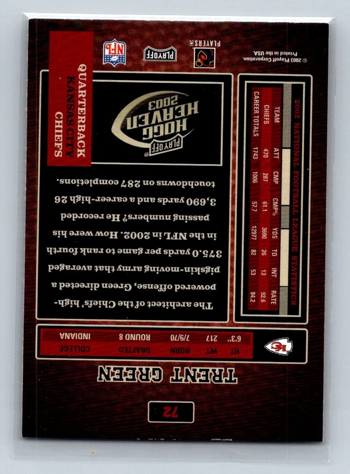 Trent Green 2003 Playoff Hogg Heaven #72 Kansas City Chiefs - Image 2 of 2