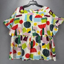 Shein Curve Top Women's 3XL Lightweight Blouse Colorful Peplum Shirt Ruffle Trim