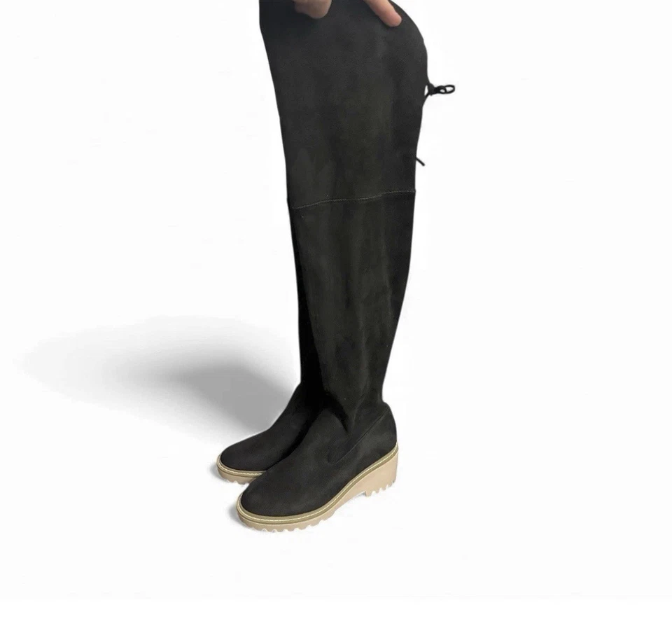 NEW Nicole Miller Bass Over The Knee Stretch Faux Suede Platform Boots Black 8.5 - Image 4 of 4