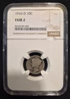 1916-D Key Date  Mercury Silver Dime Graded by NGC as Fair 2