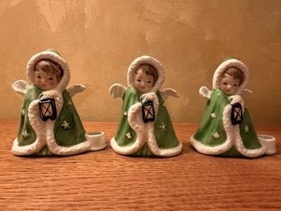 Goebel Engel Engel Kerzenständer - grün - 3er Set - handbemalt Germany
