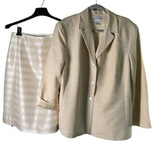 Rena Rowan Womens 20W 22W Beige Tweed Blazer Skirt Suit Set