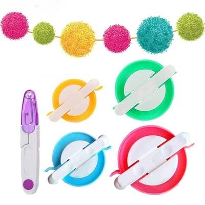 4 X Plastic Pom Pom Makers Set Pom-Pom Making Kit Multi Pack Make Pompoms