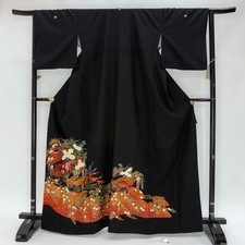 Japanese Kimono polyester wedding kimono Black tomesode "kurotomesode" 4967
