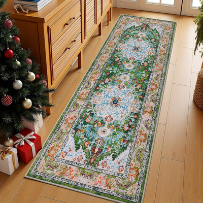 2' X 6' Boho Hallway Runner Rug, Non Slip Washable Vintage Farmhouse Kitchen Rug