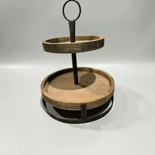 Rustic Wood & Metal 2-Tier Display Tray – Farmhouse Decor Stand